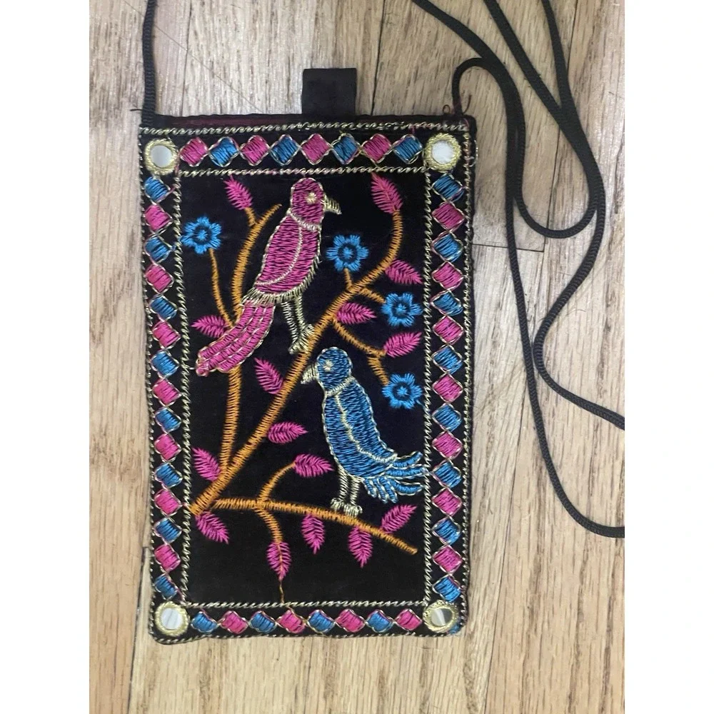 Rajasthani Embroidered Phone Purse Of A‎ Dancer / Tropical BirdsFloral 2pcs